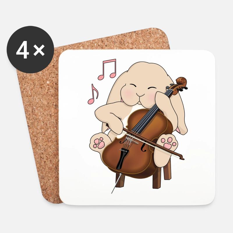 Süßes Cello, das im Rabbit Kawaii-Stil spielt - Untersetzer (4er-Set) - Weiß