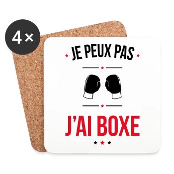 Je peux pas j'ai boxe - Cadeau humour - Dessous de verre (lot de 4) - blanc - Devant