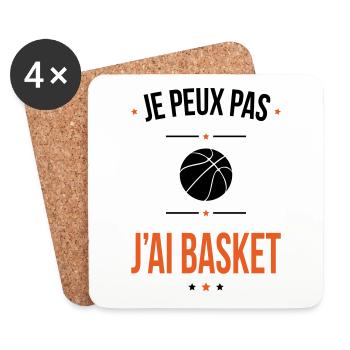 Je peux pas j'ai basket - Cadeau humour - Dessous de verre (lot de 4) - blanc - Devant