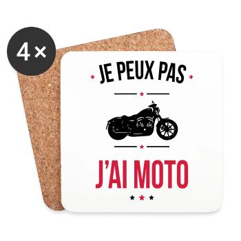 Je peux pas j'ai moto - Cadeau humour - Dessous de verre (lot de 4) - blanc - Devant