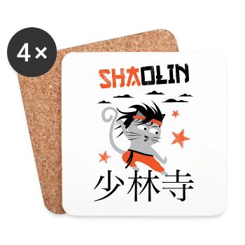 Funny Cat, Shaolin Funny Cat Master Kung Fu - Coasters (set of 4) - white - Front