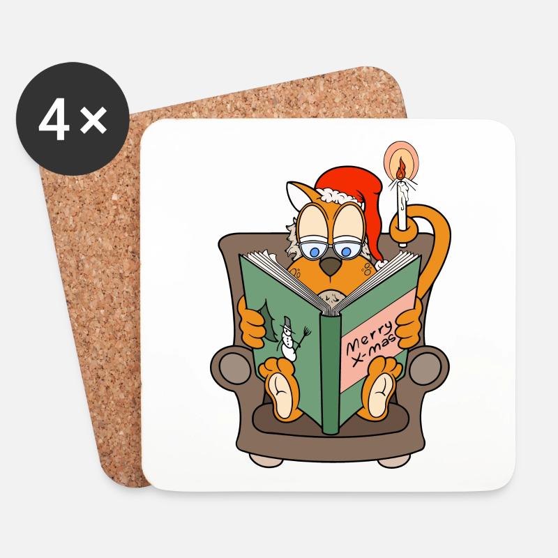 Weihnachtliche Gemütlichkeit mit Katze und Buch - Untersetzer (4er-Set) - Weiß