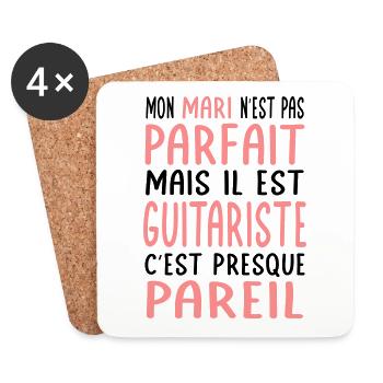 Mon mari n'est pas parfait mais il est guitariste - Dessous de verre (lot de 4) - blanc - Devant