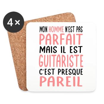 Mon homme n'est pas parfait mais il est guitariste - Dessous de verre (lot de 4) - blanc - Devant