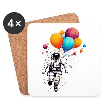 Astronaut mit Luftballons, Weltraum, Illustration, - Untersetzer (4er-Set) - Weiß - Vorne