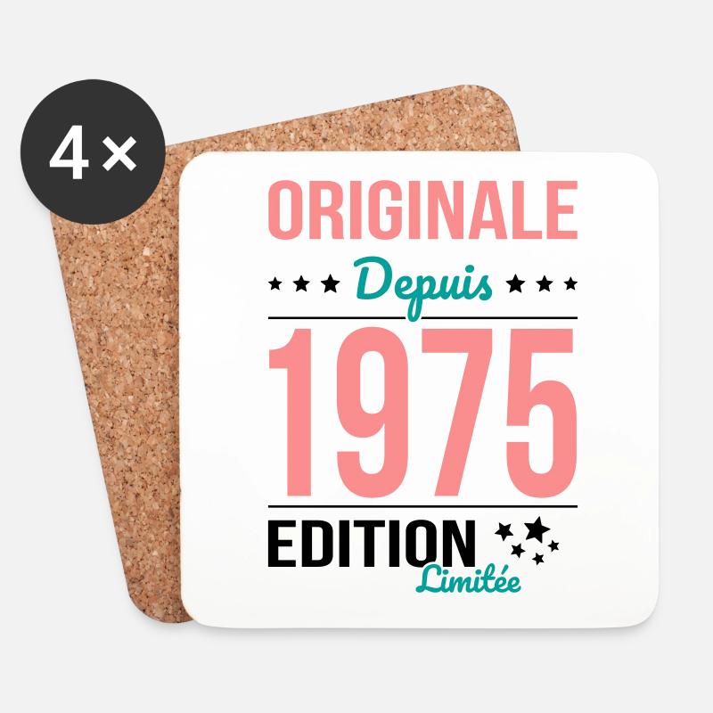Anniversaire 50 ans - Originale depuis 1975 - Dessous de verre (lot de 4) - blanc