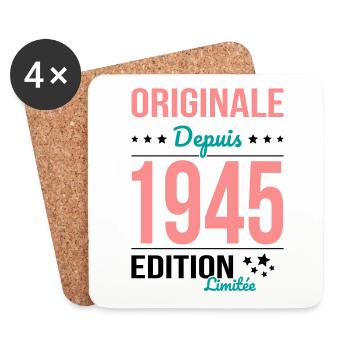 80-jähriges Jubiläum - Original seit 1945 - Untersetzer (4er-Set) - Weiß - Vorne