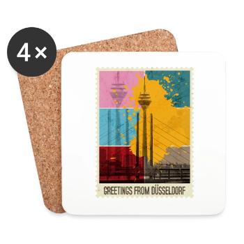 Düsseldorf Deutschland Stadt Skyline Briefmarke - Untersetzer (4er-Set) - Weiß - Vorne