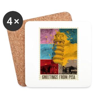Pise Italie Ville Skyline Tower Timbre Coloré - Dessous de verre (lot de 4) - blanc - Devant