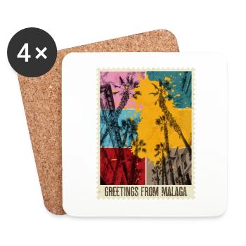 Malaga Spain City Skyline Stamp Colorful - Coasters (set of 4) - white - Front