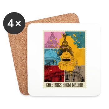 Madrid Espagne Ville Skyline Timbre Coloré - Dessous de verre (lot de 4) - blanc - Devant