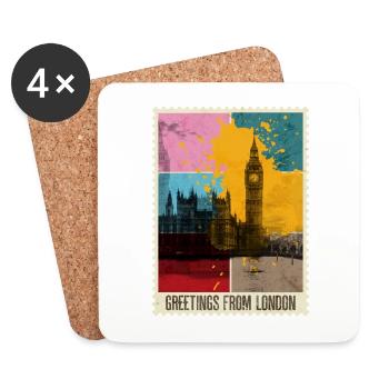 Londres Angleterre UK City Skyline Stamp Coloré - Dessous de verre (lot de 4) - blanc - Devant