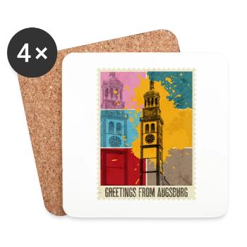 Augsburg Germany City Skyline Postage Stamp Colorful - Coasters (set of 4) - white - Front