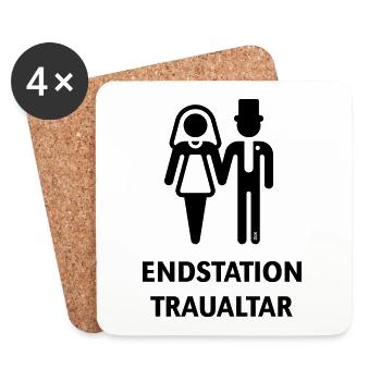 Endstation Traualtar (Bräutigam / Braut / JGA / B) - Untersetzer (4er-Set) - Weiß - Vorne
