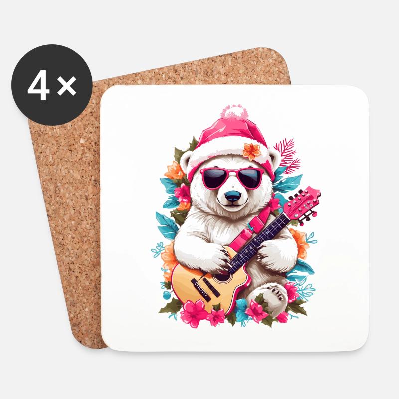 Süßer Eisbär mit Gitarre - Untersetzer (4er-Set) - Weiß