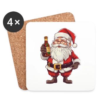 Weihnachtsmann Flasche Rum Alkohol Schnaps Prost - Untersetzer (4er-Set) - Weiß - Vorne