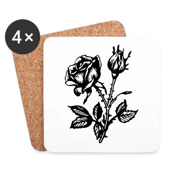 Fleur de rose - Dessous de verre (lot de 4) - blanc - Devant