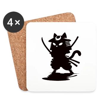 Lustige Samurai Katze - Untersetzer (4er-Set) - Weiß - Vorne