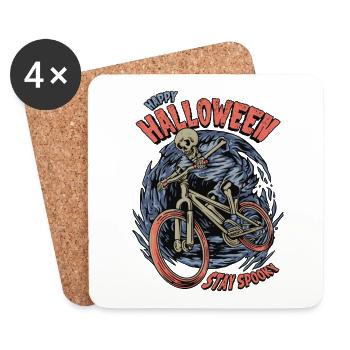 Halloween skeleton rides a bike - Coasters (set of 4) - white - Front