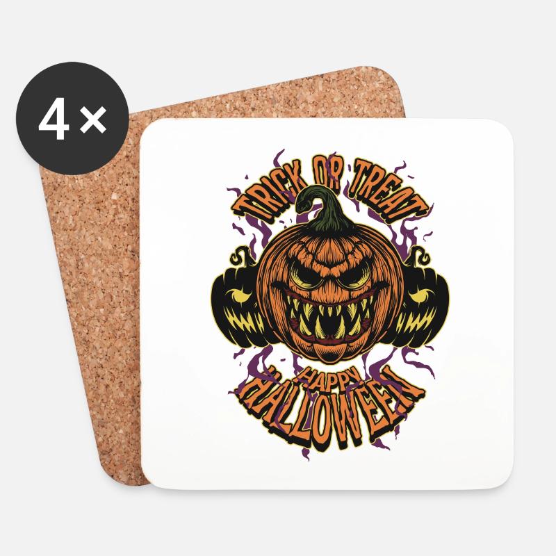 Halloween Kürbis - Untersetzer (4er-Set) - Weiß