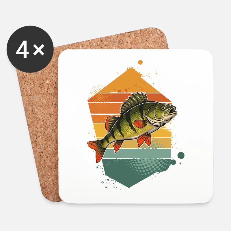 Barsch Angeln Raubfisch - Untersetzer (4er-Set) - Weiß