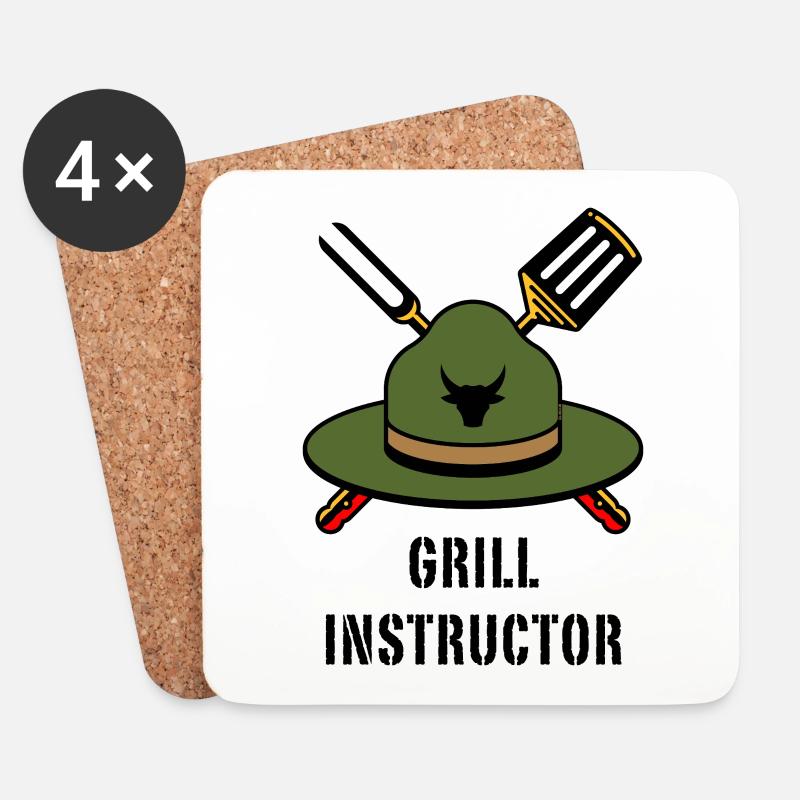 Grill Instructor (Grillen BBQ Barbecue Hut / POS) - Untersetzer (4er-Set) - Weiß