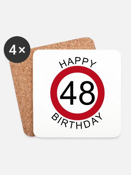 Happy Birthday 48 Verkehrsschild Geburtstag - Untersetzer (4er-Set) - Weiß