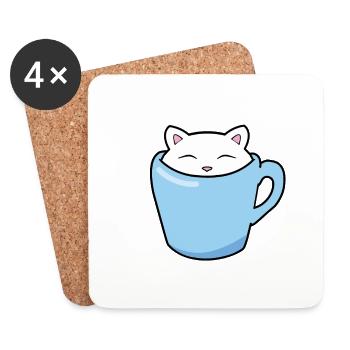 Süßes Kätzchen, das in einer blauen Tasse Kaffee sitzt - Untersetzer (4er-Set) - Weiß - Vorne