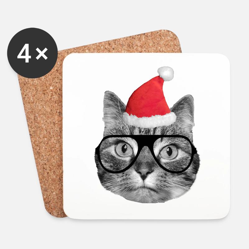 Süße Weihnachtskatze - Untersetzer (4er-Set) - Weiß