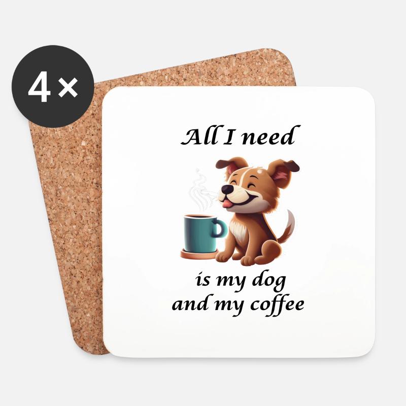 Süßer Hund mit Kaffeetasse - Untersetzer (4er-Set) - Weiß