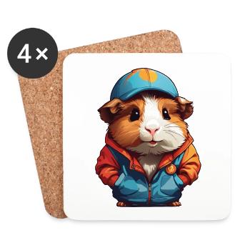 Cochon d’Inde avec chapeau - Dessous de verre (lot de 4) - blanc - Devant