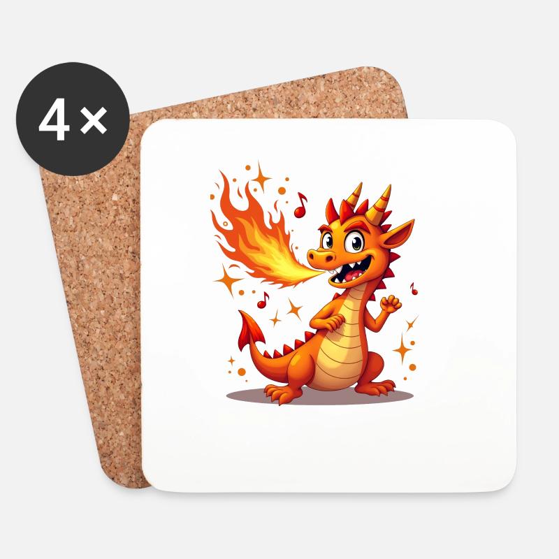 Flammenmelodie Drachenfigur - Untersetzer (4er-Set) - Weiß
