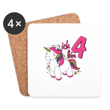 Einhorn Kinder Ich bin schon 4 - Einhorn - Untersetzer (4er-Set) - Weiß - Vorne