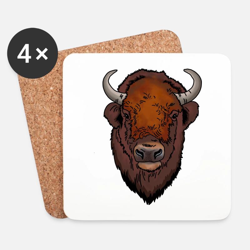 Bison Kopf - Untersetzer (4er-Set) - Weiß