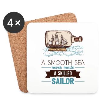 Segler – Schiff in Flasche - Untersetzer (4er-Set) - Weiß - Vorne