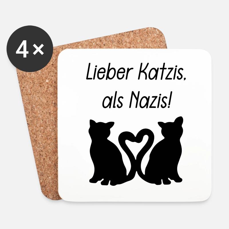 Lieber Katzis, als Nazis! - Untersetzer (4er-Set) - Weiß