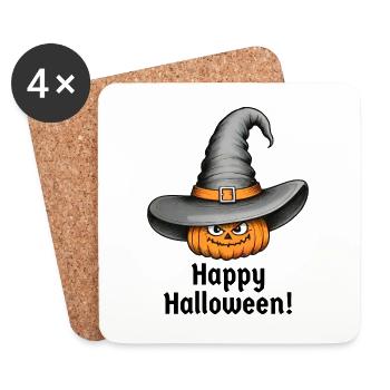 Happy Halloween Pumpkin Hat Witch Hat - Coasters (set of 4) - white - Front
