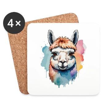 Alpaka Lama Cool Bunt Zäh - Untersetzer (4er-Set) - Weiß - Vorne