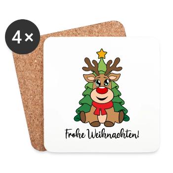 Frohe Weihnachten Rentier rote Nase süß Rudolph - Untersetzer (4er-Set) - Weiß - Vorne
