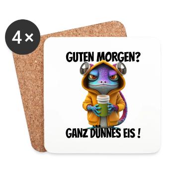 Guten Morgen? Ganz dünnes Eis! Lustiger Gecko - Untersetzer (4er-Set) - Weiß - Vorne