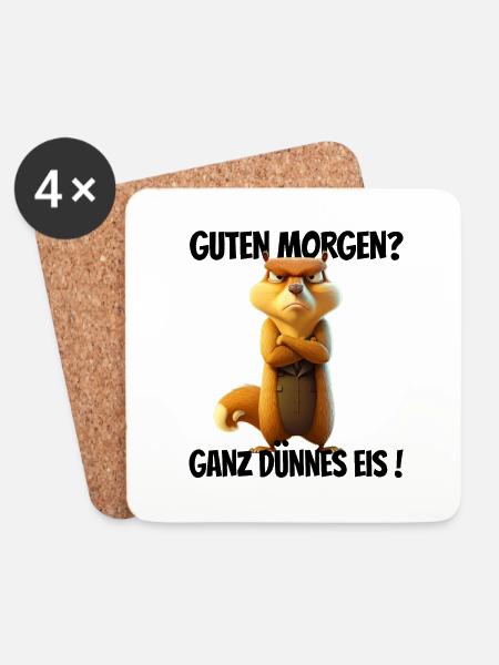 Guten Morgen? Ganz dünnes Eis! Lustiges Hörnchen - Untersetzer (4er-Set) - Weiß