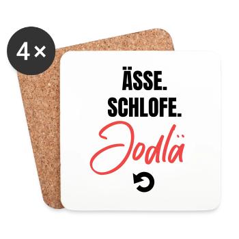 Essen, schlafen, jodeln, repeat! - Untersetzer (4er-Set) - Weiß - Vorne