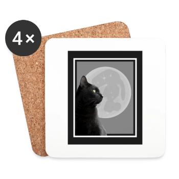 Schwarze Katze im Mondlicht. - Untersetzer (4er-Set) - Weiß - Vorne