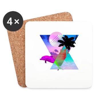 Vaporwave Dolphin 80's hypnotic Sunset scene - Coasters (set of 4) - white - Front