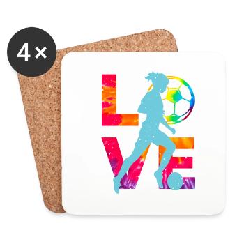 LOVE feminine Soccer Funny Psychedelic and Tie - Coasters (set of 4) - white - Front