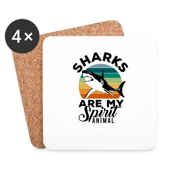 requin, grand requin blanc, requins, mégalodon, requin, requin marteau - Dessous de verre (lot de 4) - blanc - Devant