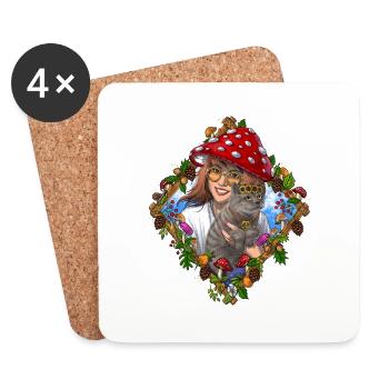 Hippie Mushroom Cat - Coasters (set of 4) - white - Front