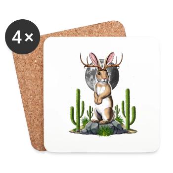 Jackalope Rabbit - Coasters (set of 4) - white - Front