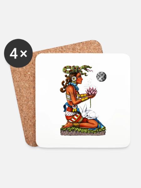 Maya-Göttin Ixchel - Glasbrikker (sæt med 4 stk.) - hvid