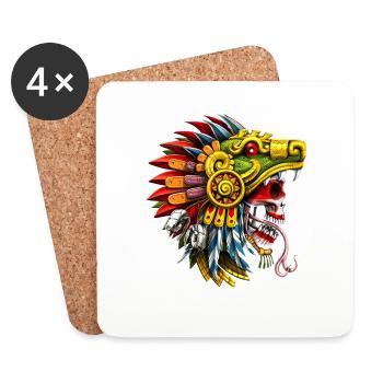 Aztec Serpent Skull Warrior - Coasters (set of 4) - white - Front